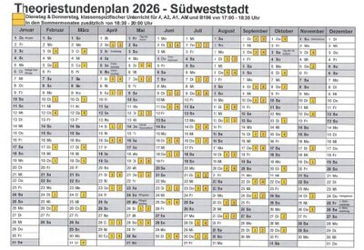 Theoriestundenplan Südweststadt Fahrschule Frank Dopf, Karlsruhe