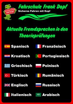 Fahrschule Frank Dopf, Karlsruhe, Theorieprüfungen in vielen Fremdsprachen