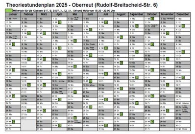 Theoriestundenplan Oberreut Fahrschule Frank Dopf, Karlsruhe
