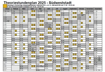 Theoriestundenplan Südweststadt Fahrschule Frank Dopf, Karlsruhe